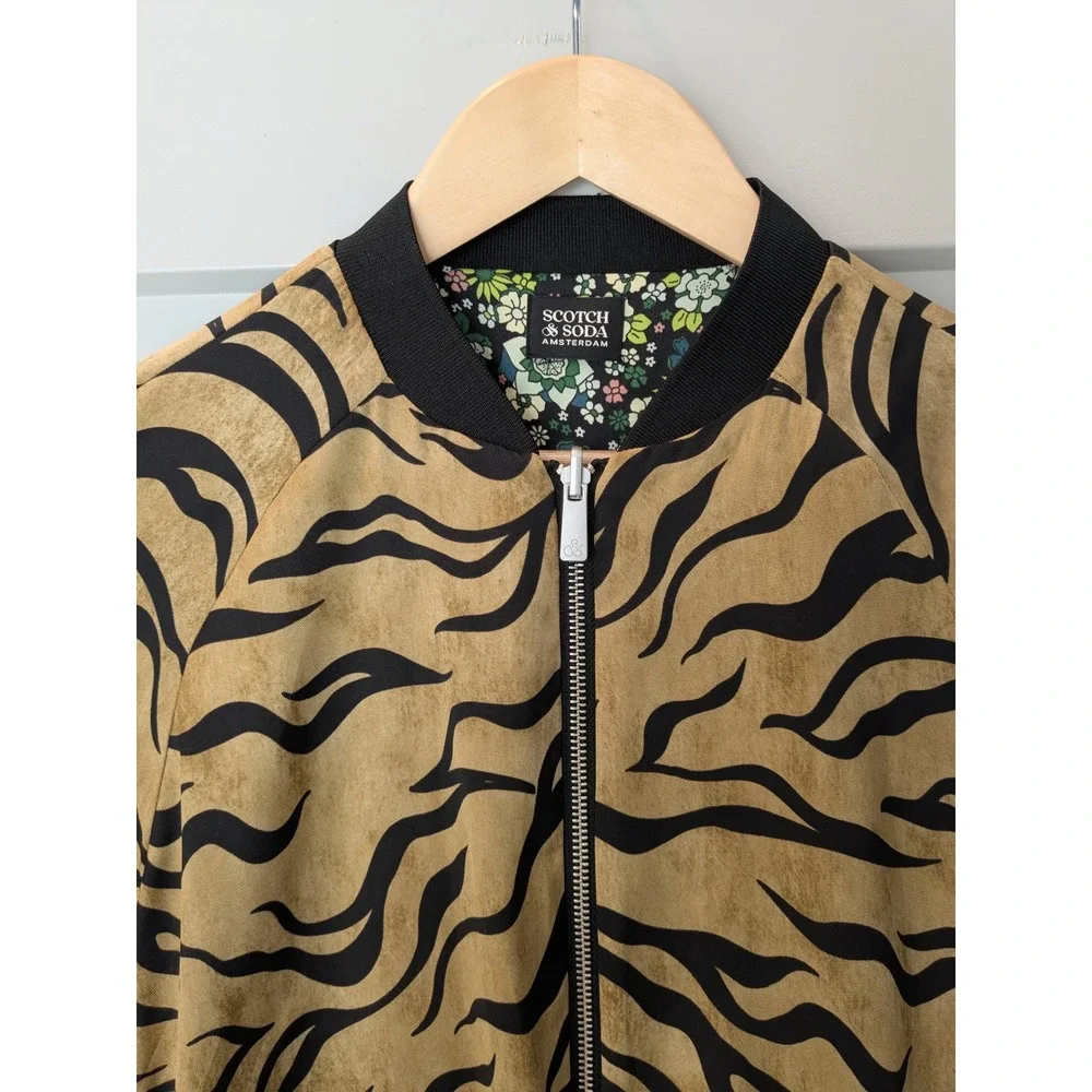 Scotch Soda‎ Amsterdam Tiger Print Bomber Jacket Womens Floral Lining S MINT